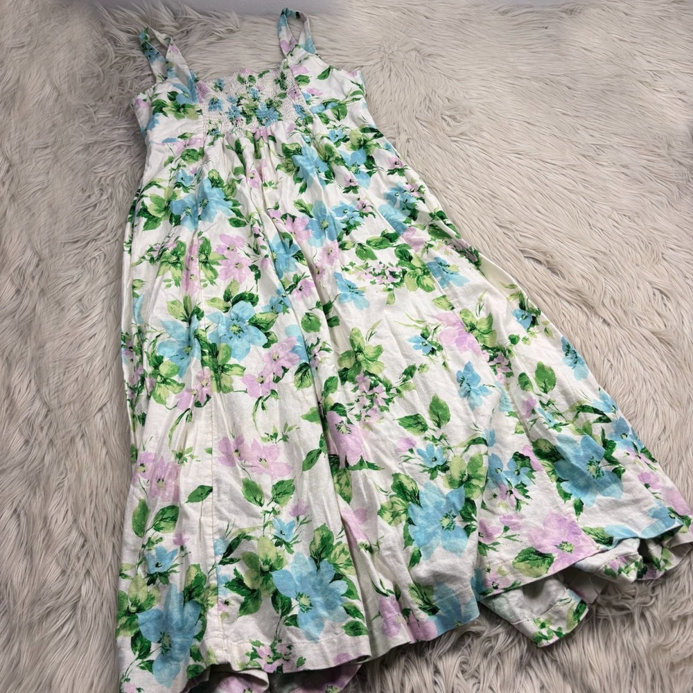 Old Navy Women's L Floral Fit & Flare Linen-Blend Midi Dress Cottagecore Twee - Picture 8 of 10